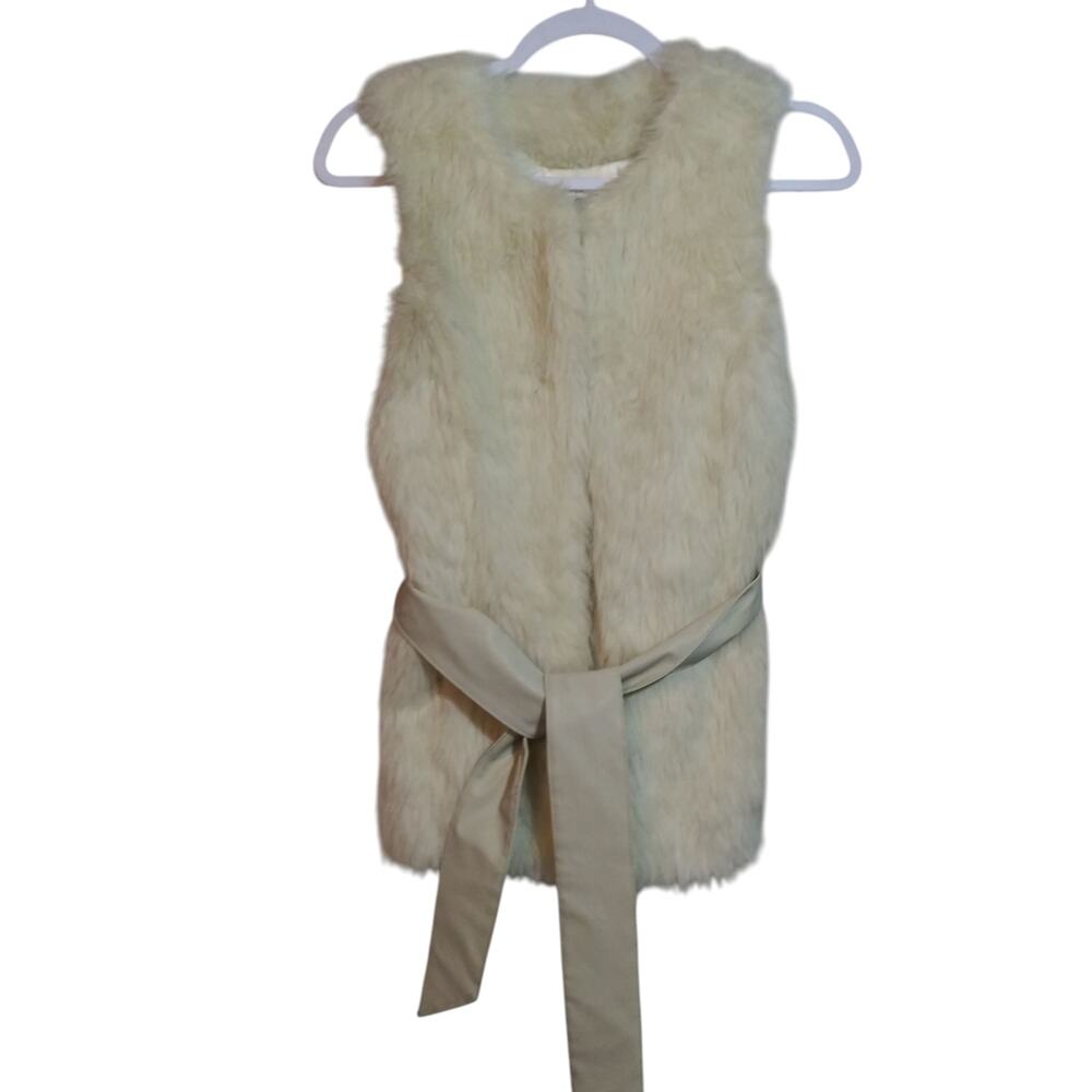 Wet Seal Cream Faux Fur Vest with Belt Lined Y2K Chic Size M